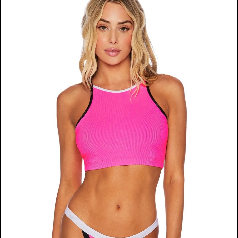 NEW Beach Riot Anna Tank Black and Neon Pink Colorblock